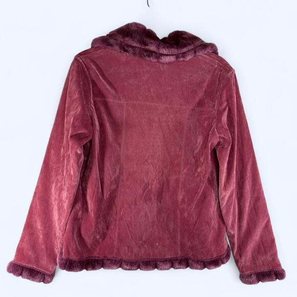NWT Y2K Cappuccino Faux Fur Embroidered Velour Jacket Sz L - Pink Bratzcore Coat - Picture 4 of 8